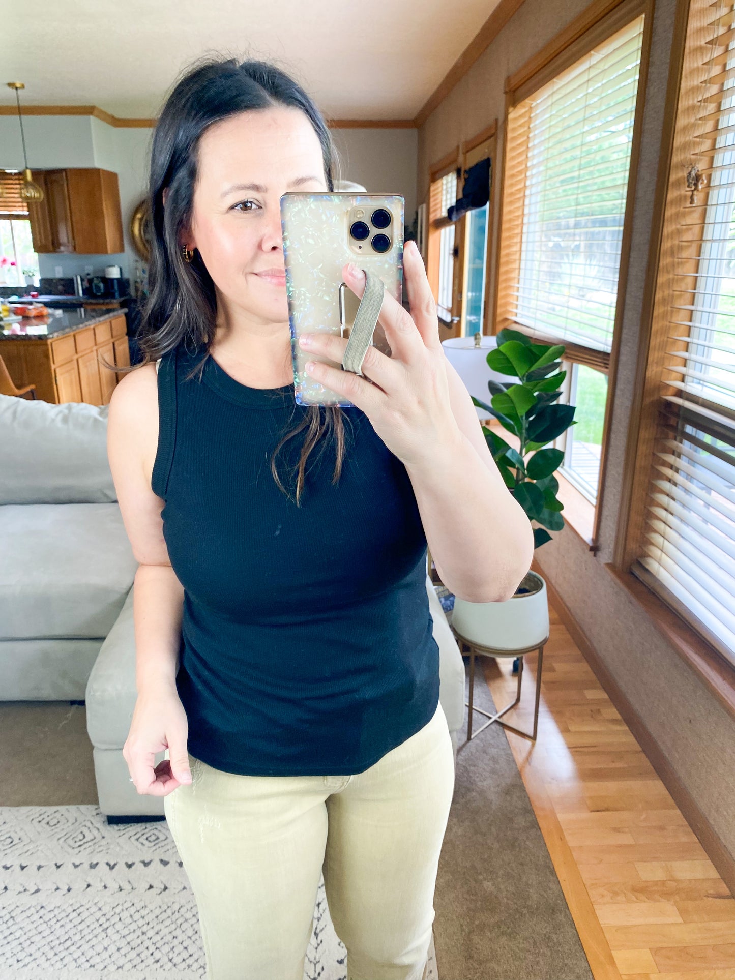 Solid Round Neck Ribbed Tank Top