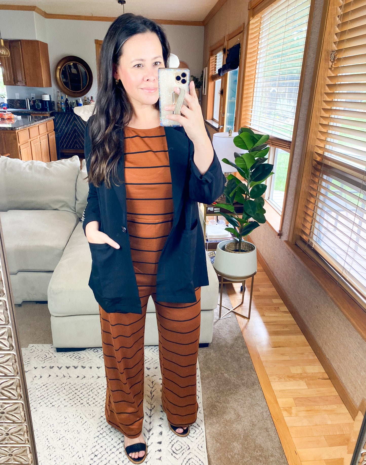 Cotton Bleu Classic Oversized Jacket Blazer in Black and Camel
