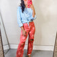 RISEN Distressed Raw Hem Star Pattern Jeans
