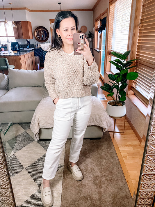 Judy Blue Cuffed Denim Jogger in Ecru White