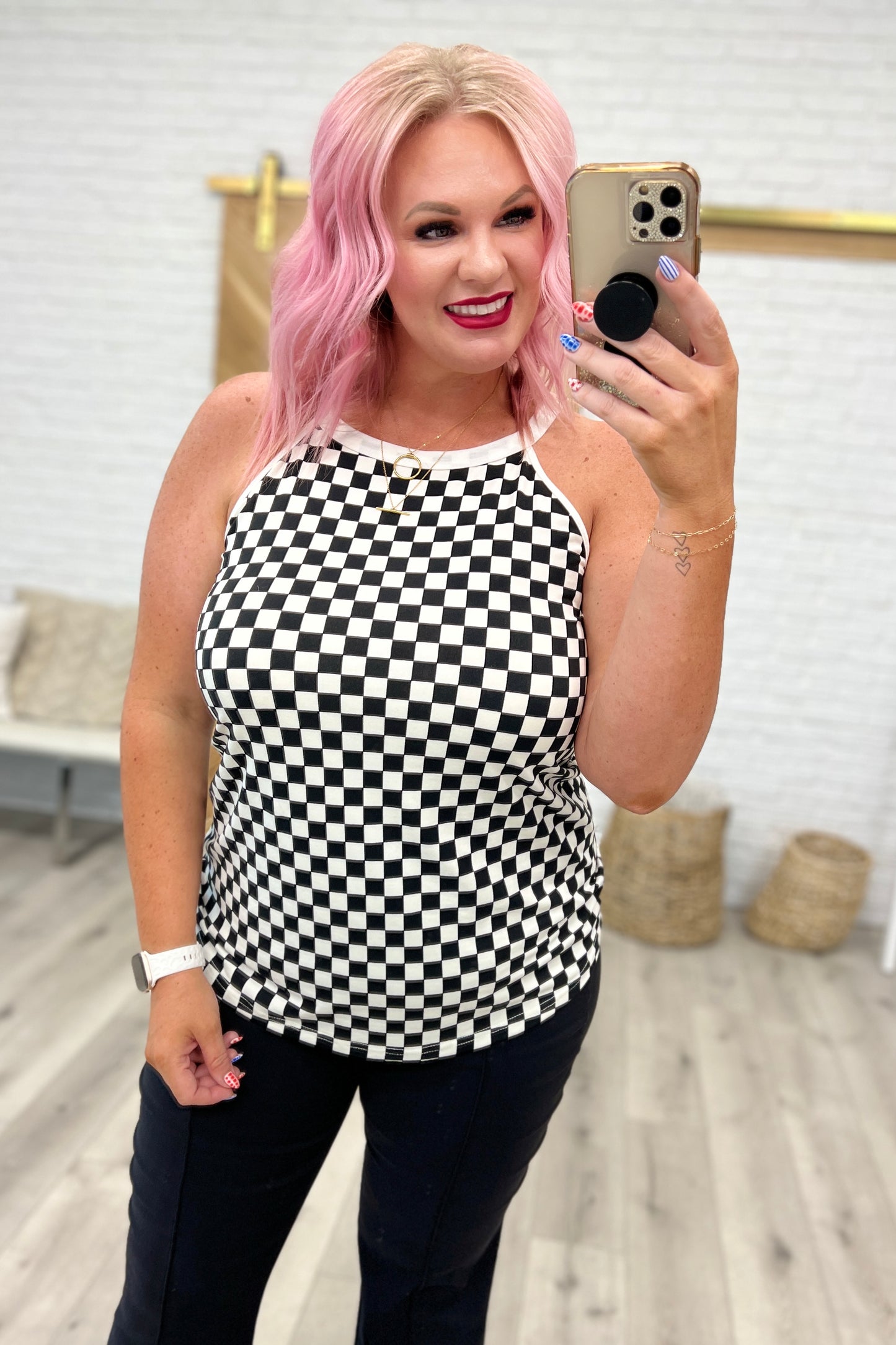 Start the Races Checkered Halter Top