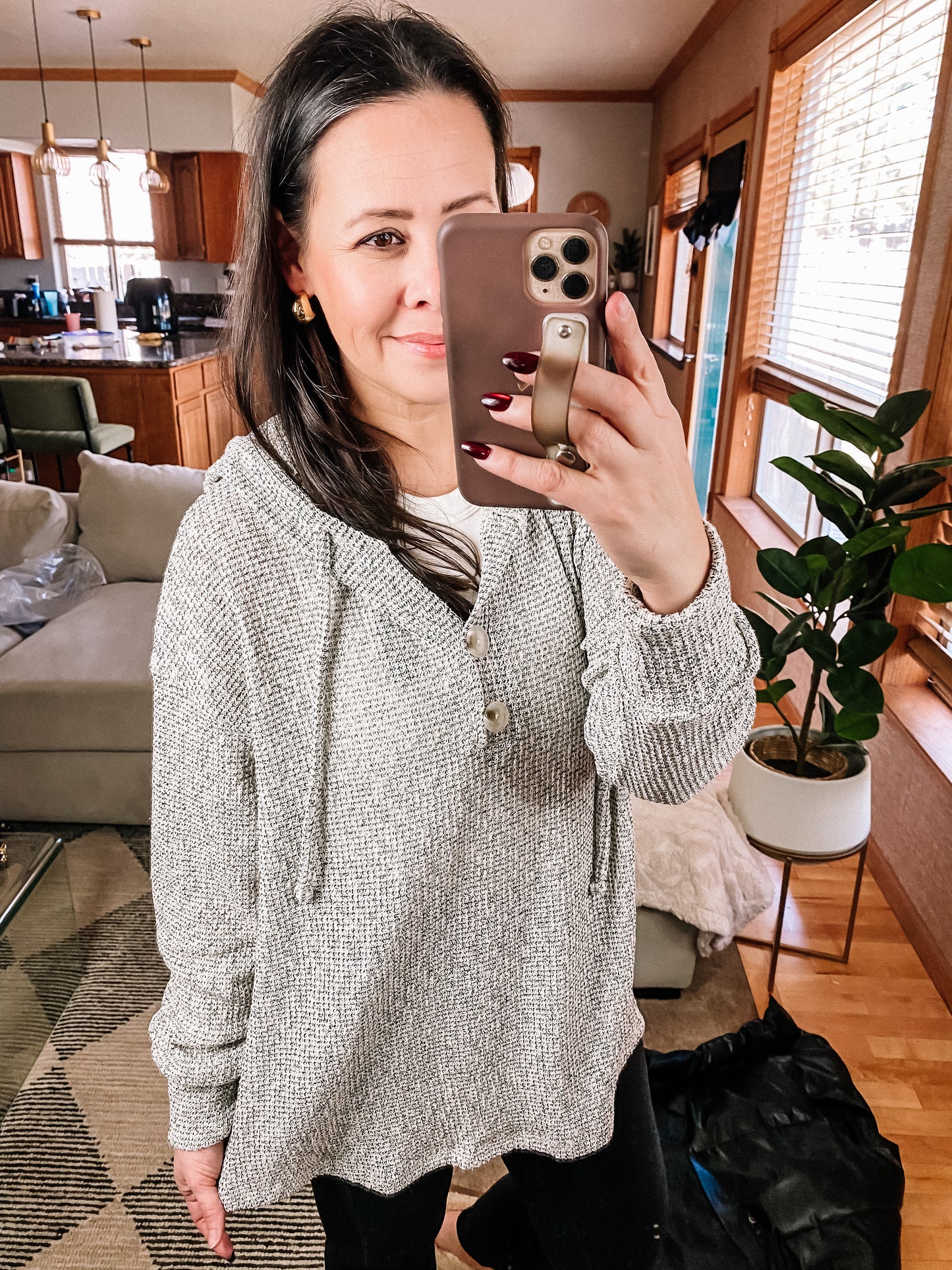 Don't Leave Me Waffle Knit Hoodie