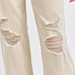 Judy Blue High Waist Distressed Straight Leg Jeans - Bone