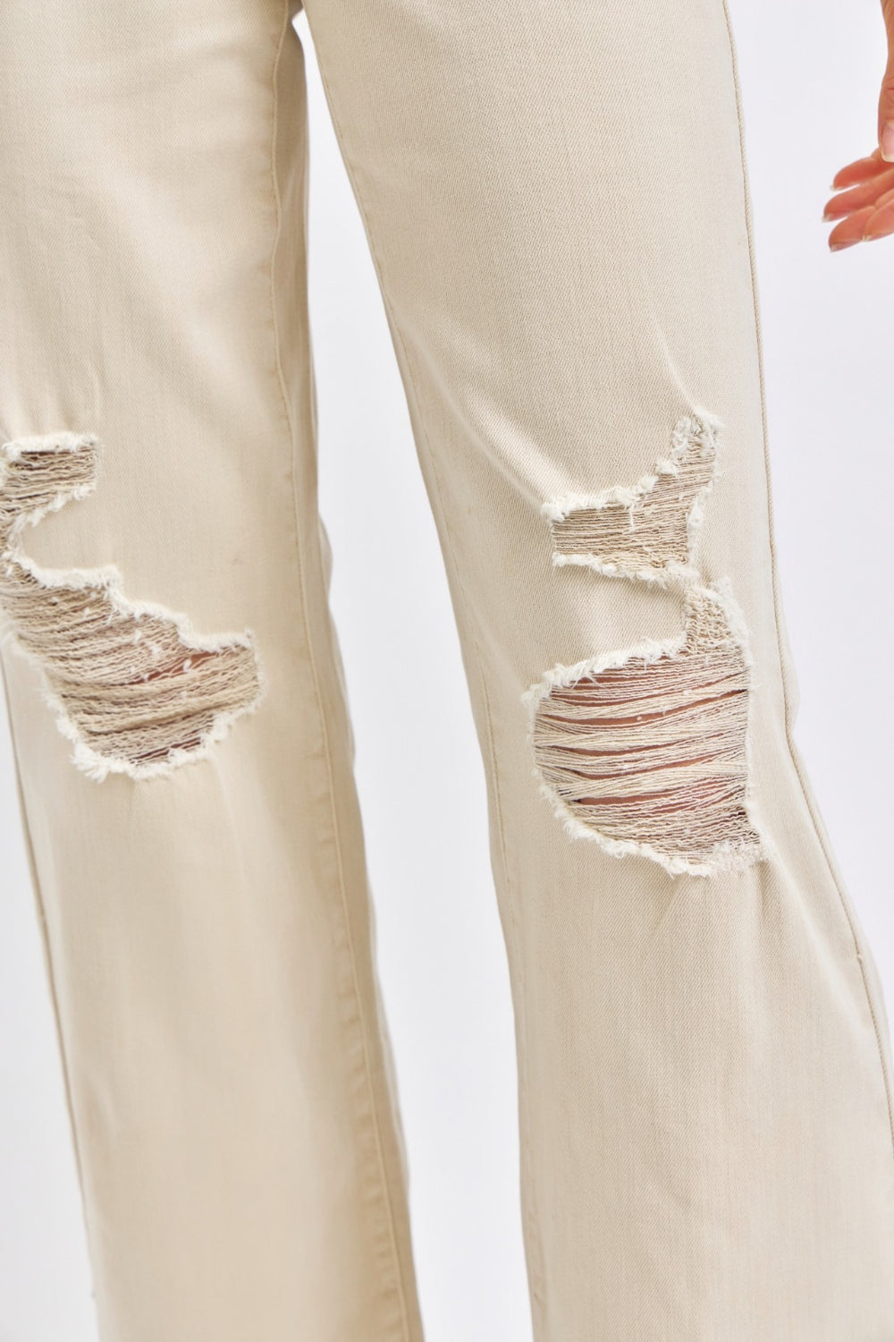 Judy Blue High Waist Distressed Straight Leg Jeans - Bone