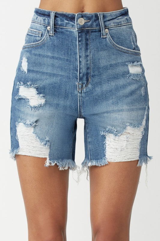 RISEN Mid Thigh Distressed Denim Shorts