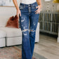 Gabriella Distressed Button Fly Flare