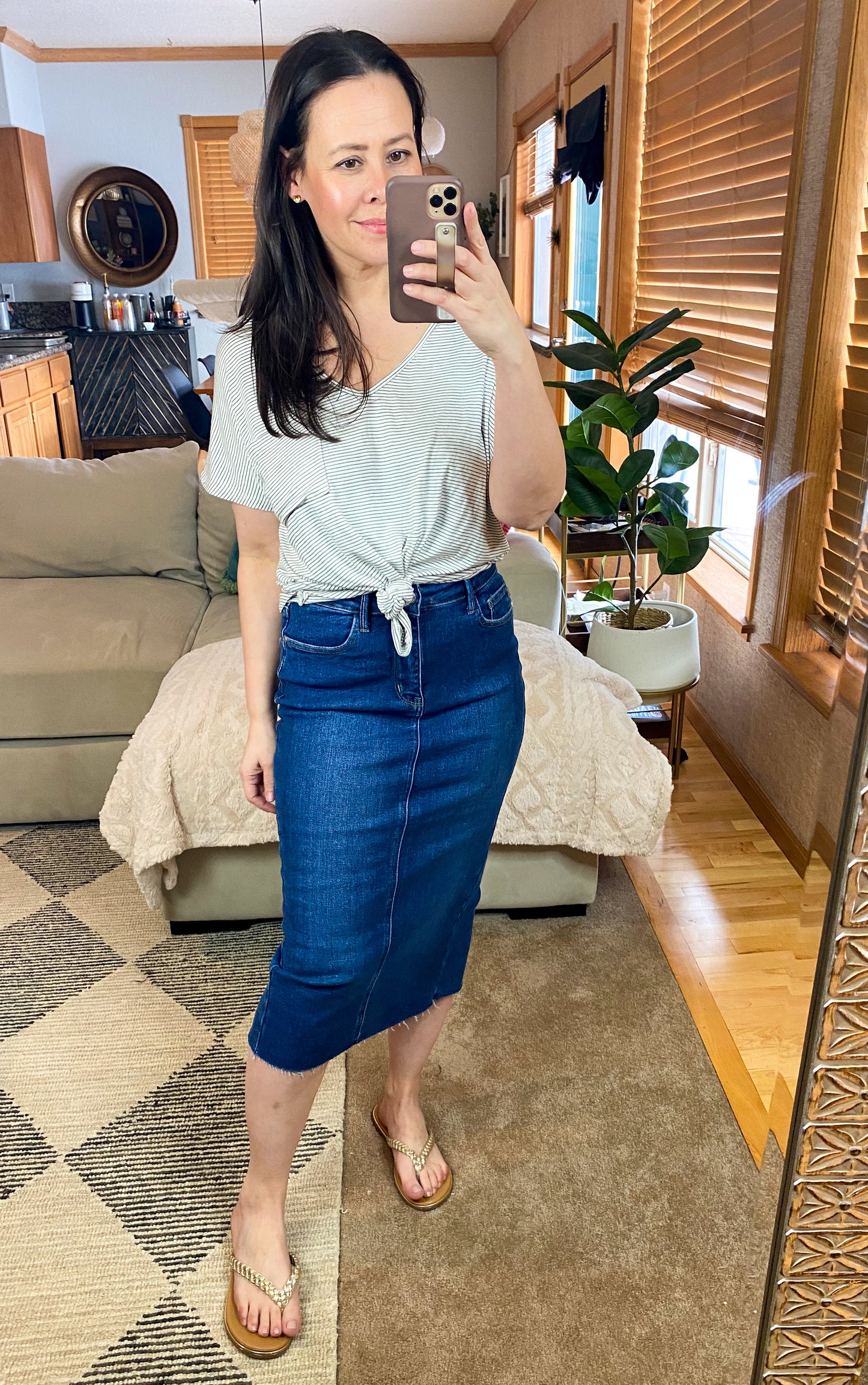 Judy Blue High Rise Denim Midi Skirt