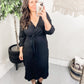 Classic Wide Ribbed Faux Wrap Dress