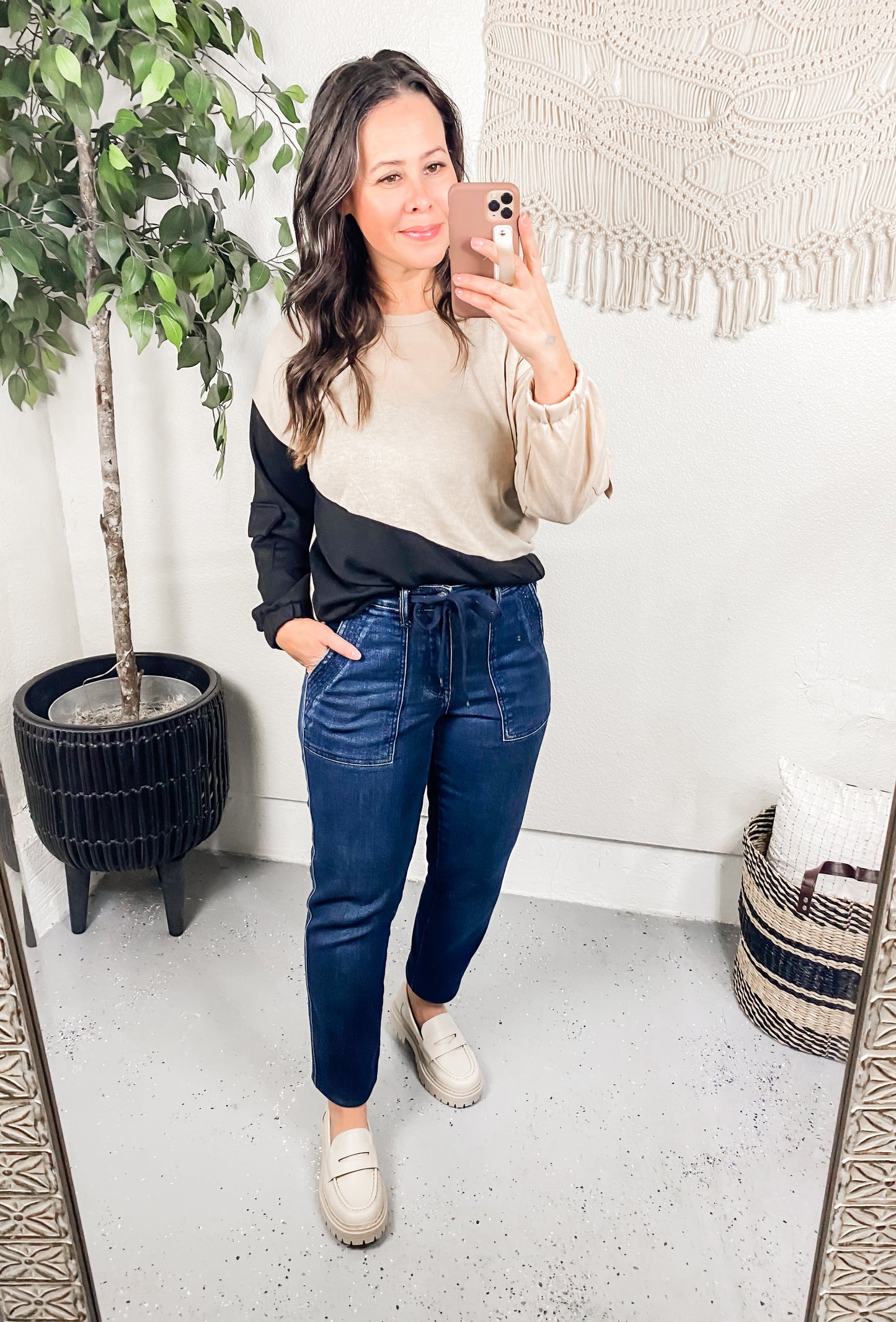 Split Decision Color Block Cargo Sleeve Top