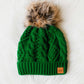 Classic Green Cable Knit Pom Hat