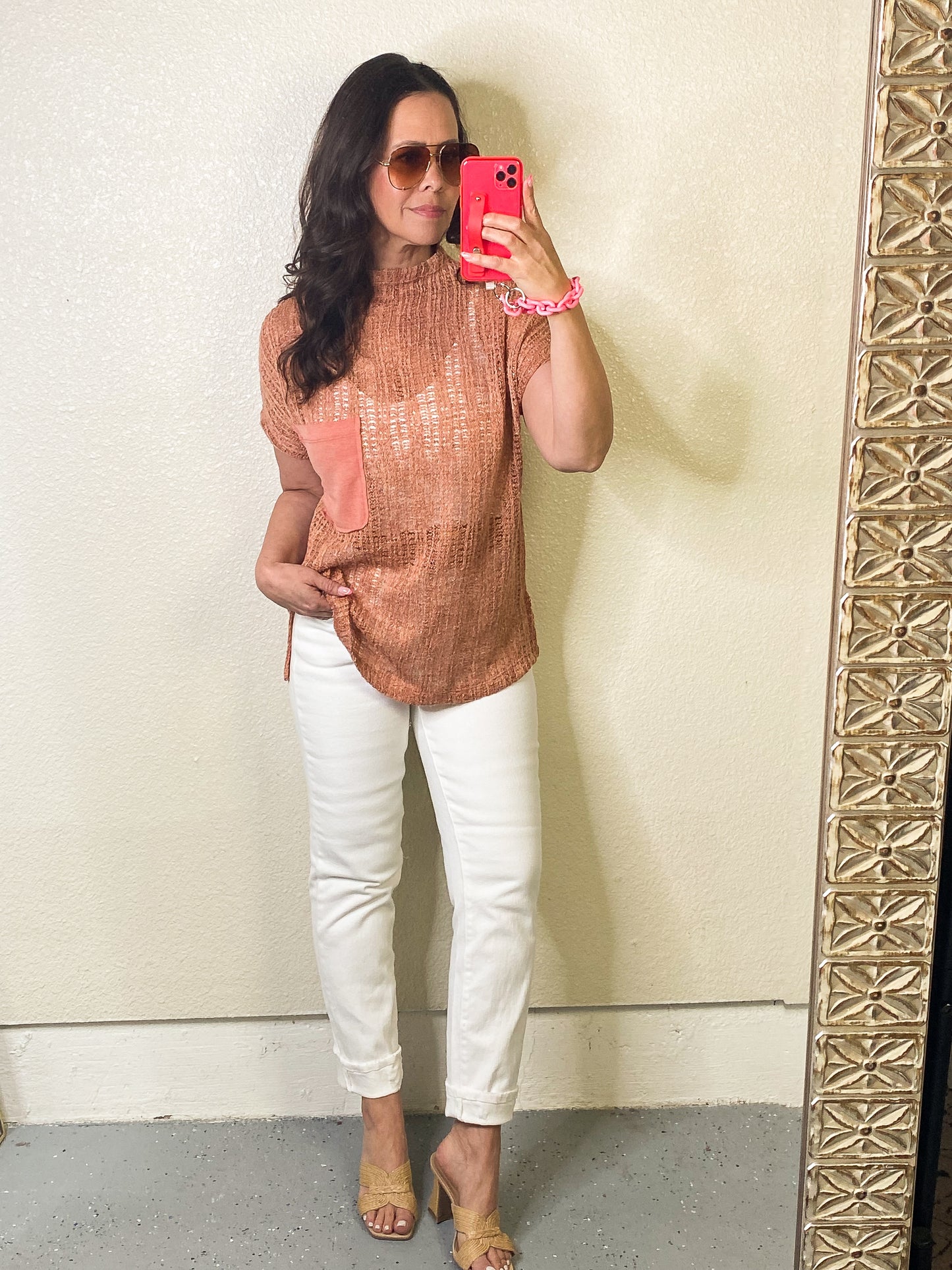 Crochet Mock Neck Top - Rust