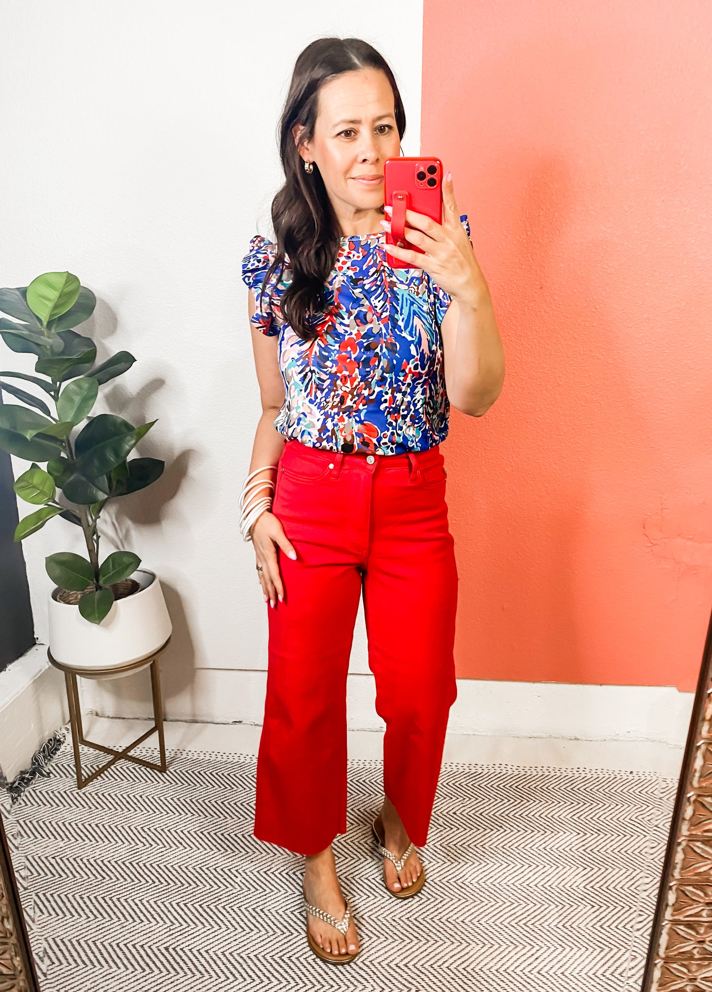 Judy Blue Tummy Control Wide Leg Crop Jeans in Red