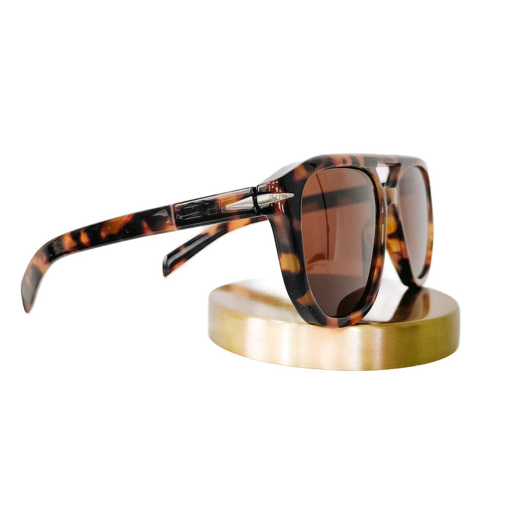 Goldie Double Bridge Aviator Sunglasses: Brown Lens