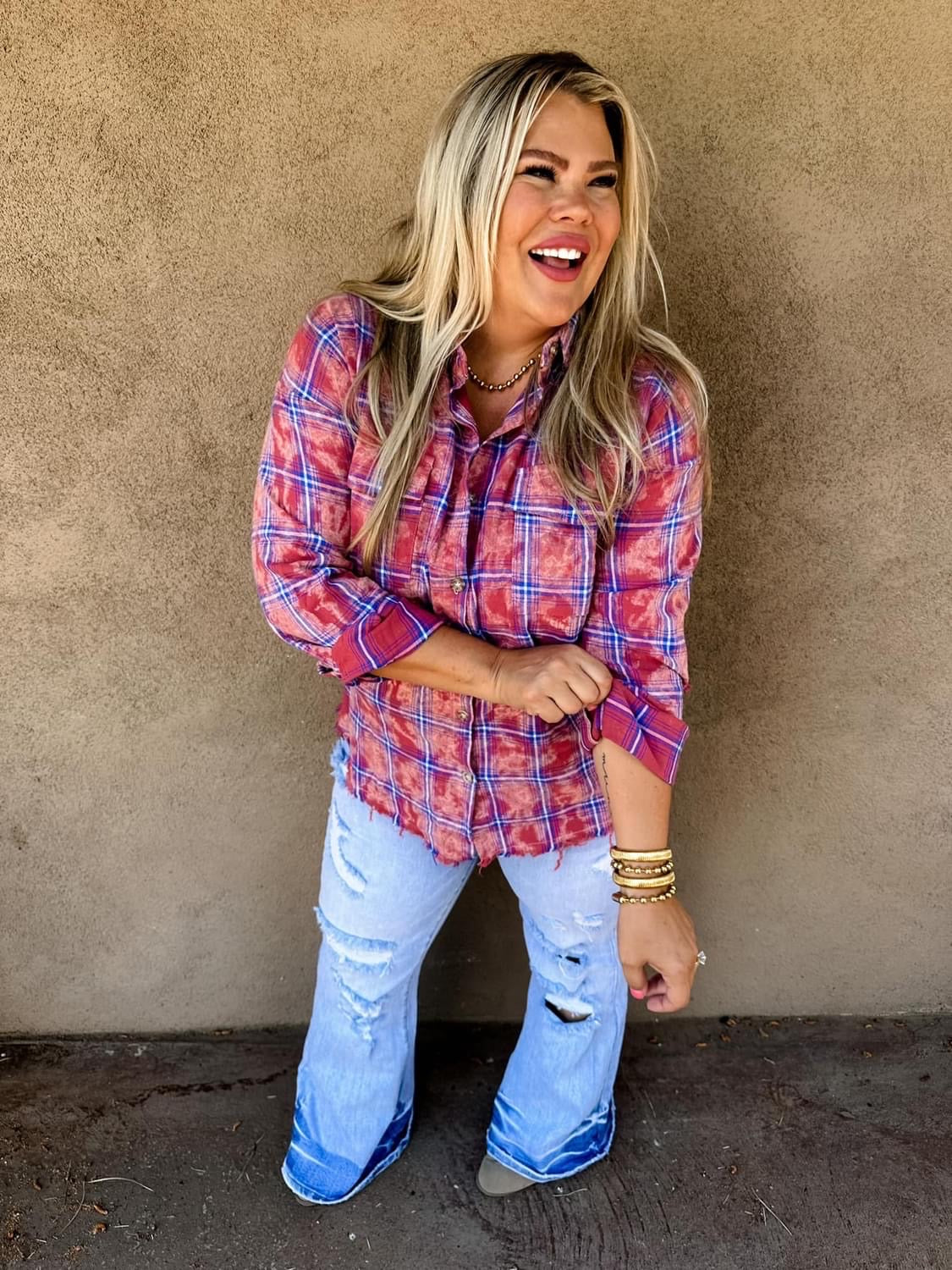 PREORDER- RYANN BLEACHED PLAID TOPS (SHIPS EARLY OCT.)