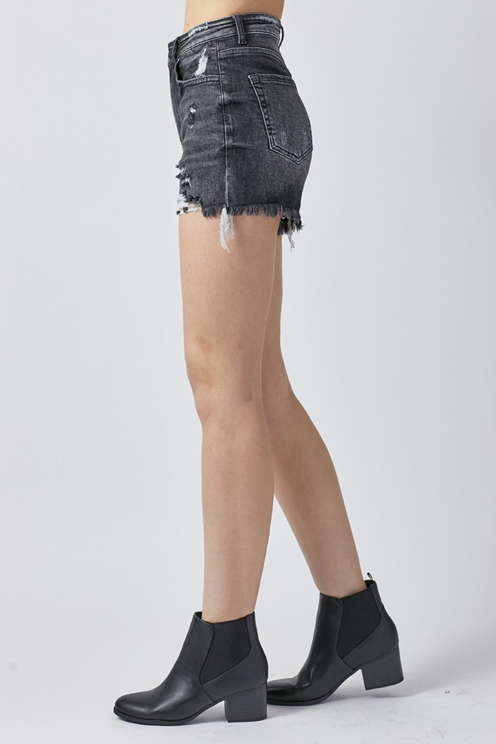 RISEN Black Distressed Denim Shorts