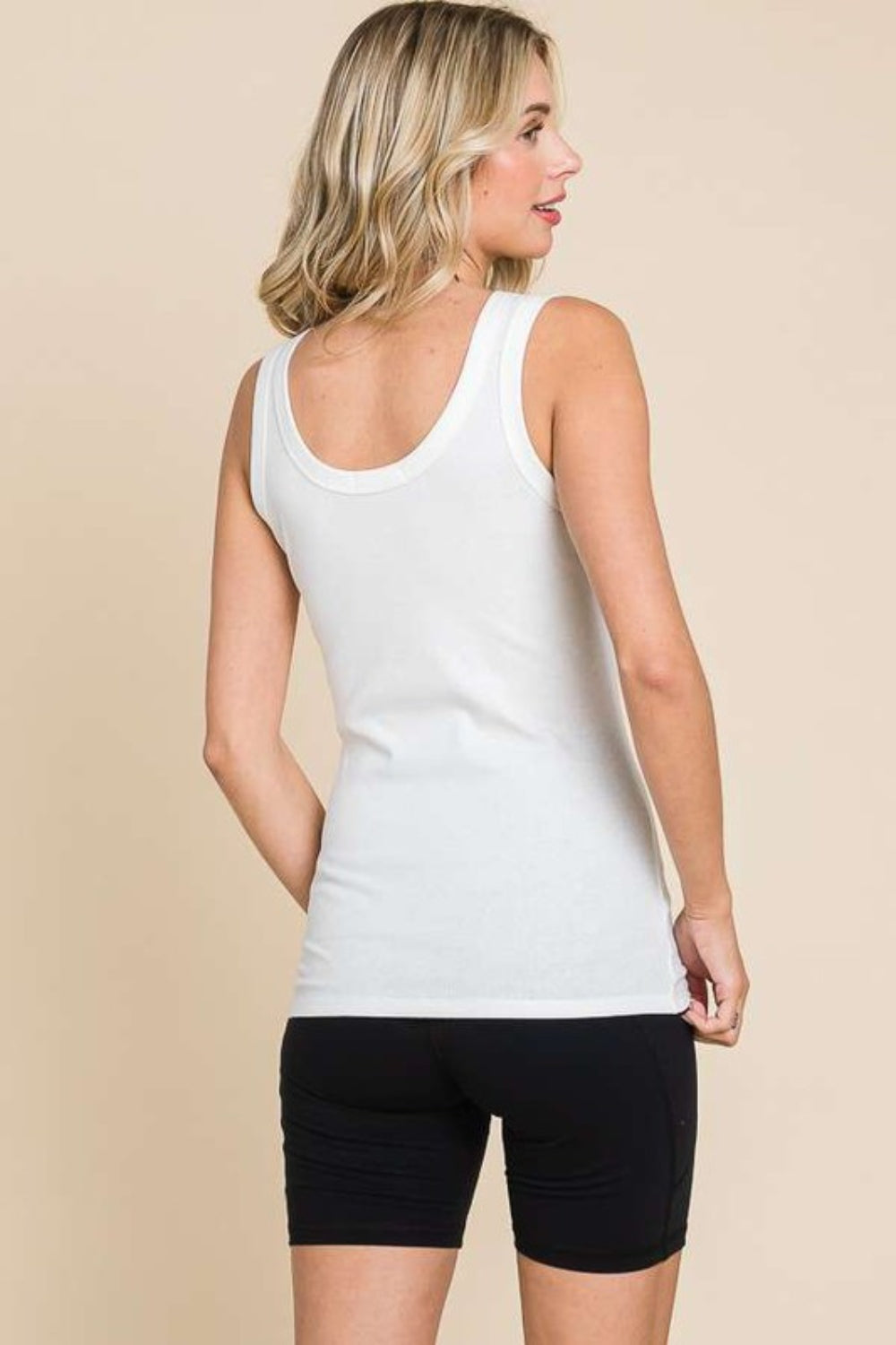 Ribbed Scoop Neck Tank - White