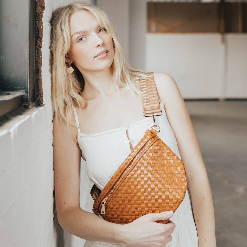 RESTOCKED! Westlyn Woven Bum Bag: Checkered Brown