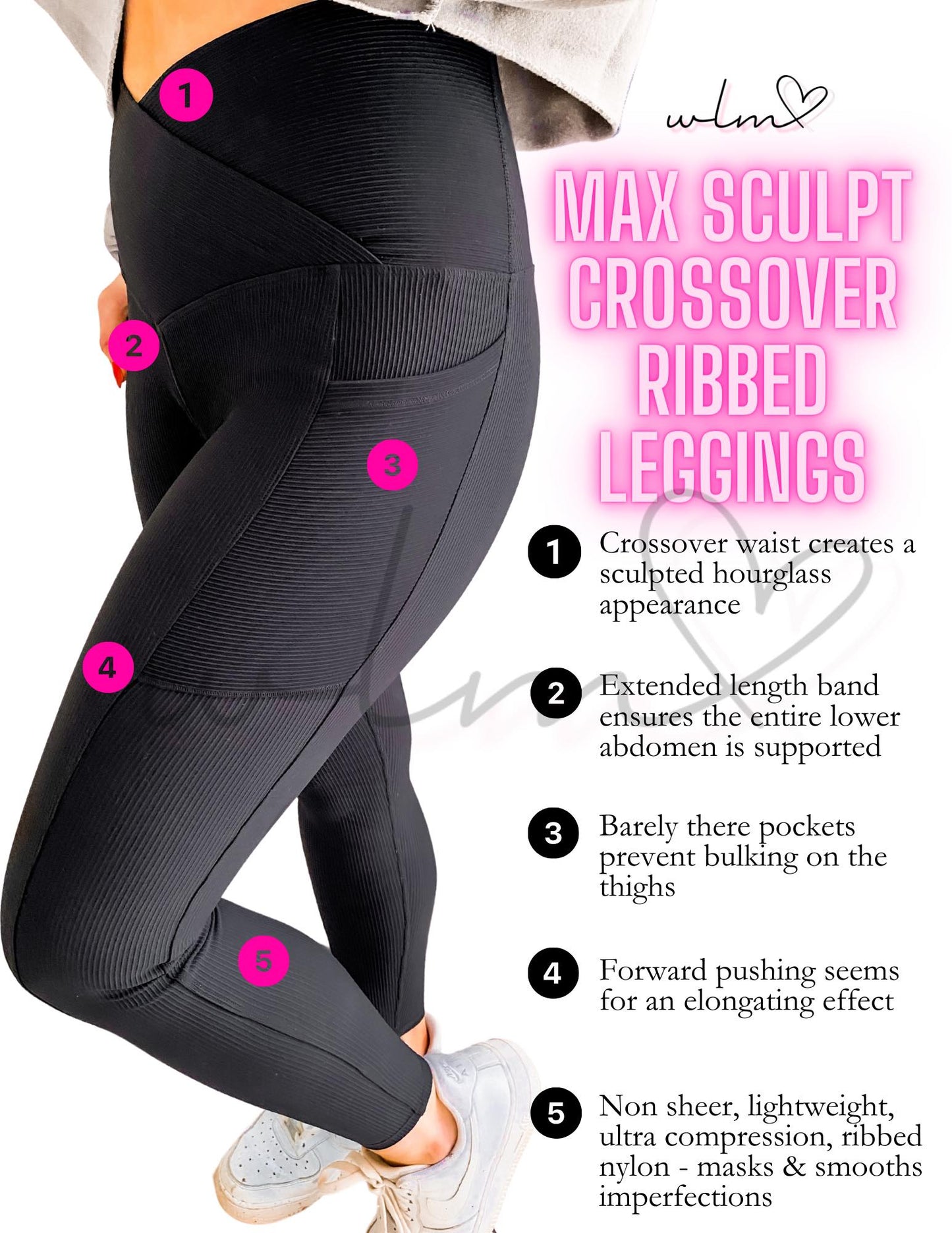 PRE-ORDER Molly Max Sculpt Diagonal Ribbed Leggings - (Shipping End of Oct/Early Sept)