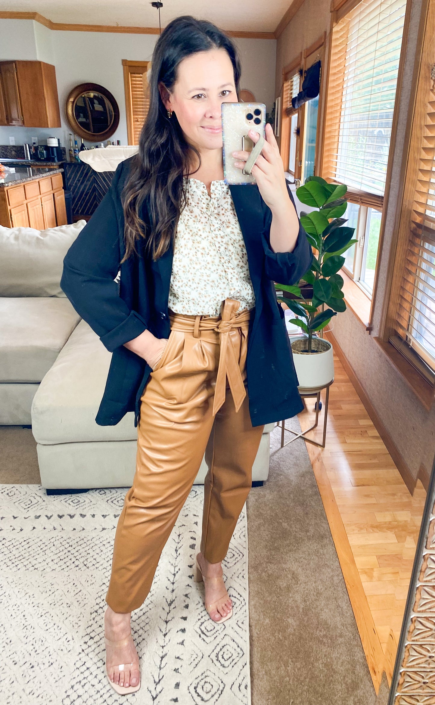 Cotton Bleu Classic Oversized Jacket Blazer in Black and Camel