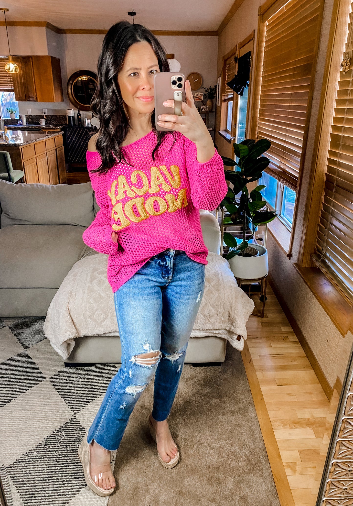 VACAY MODE Embroidered Knit Cover Up