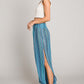 Striped Smocked Cover Up Pants - Aqua
