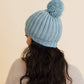 Chunky Cable Knit Pom Beanie: Ivory