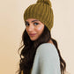 Chunky Cable Knit Pom Beanie: Ivory
