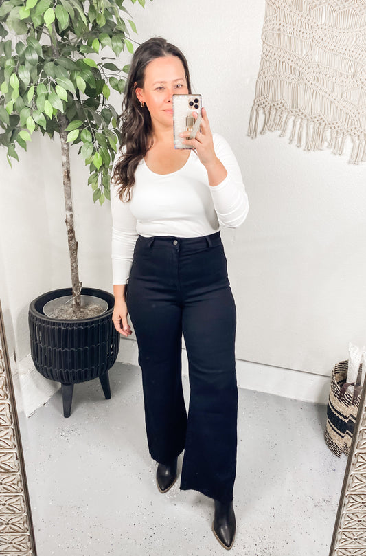 August High Rise Wide Leg Crop Jeans in Black