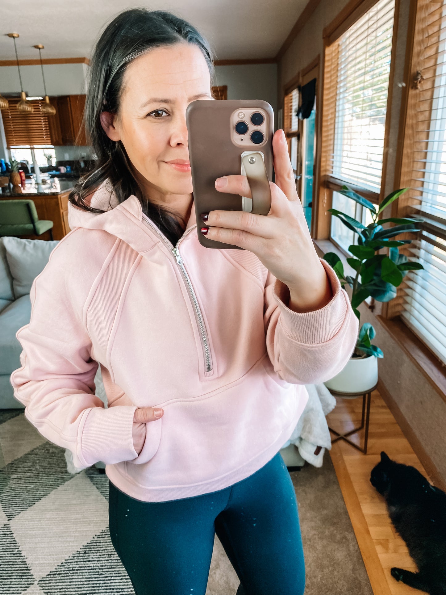 Half Zip Cropped Hoodie in Pink