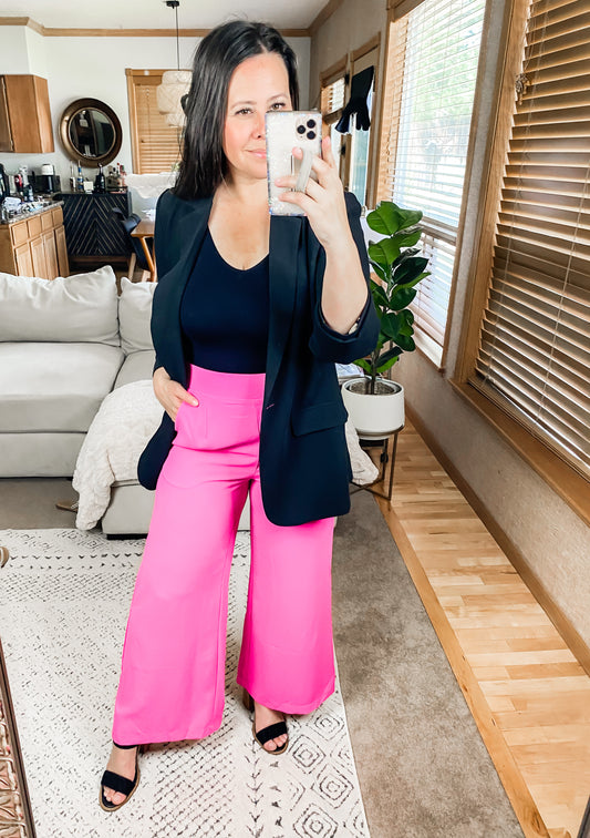 I Love These High Rise Wide Leg Pants in Hot Pink