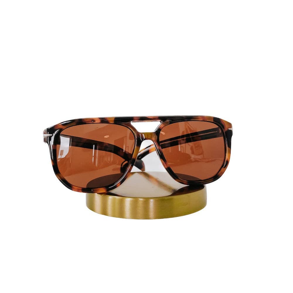 Goldie Double Bridge Aviator Sunglasses: Brown Lens