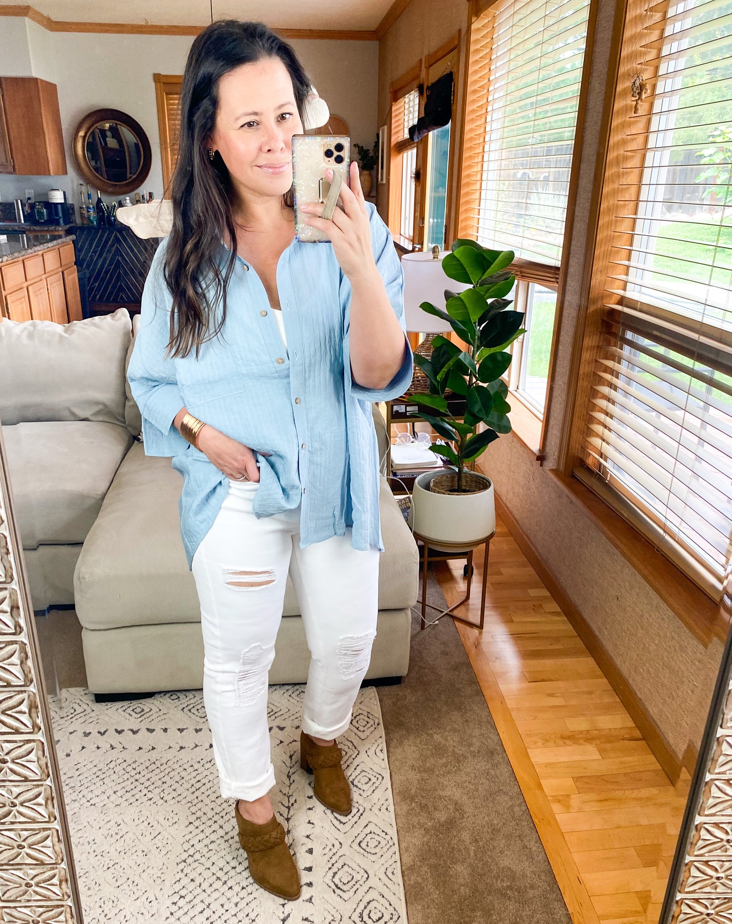 Pleated Batwing Short Sleeve Button Up Top - Multiple Colors