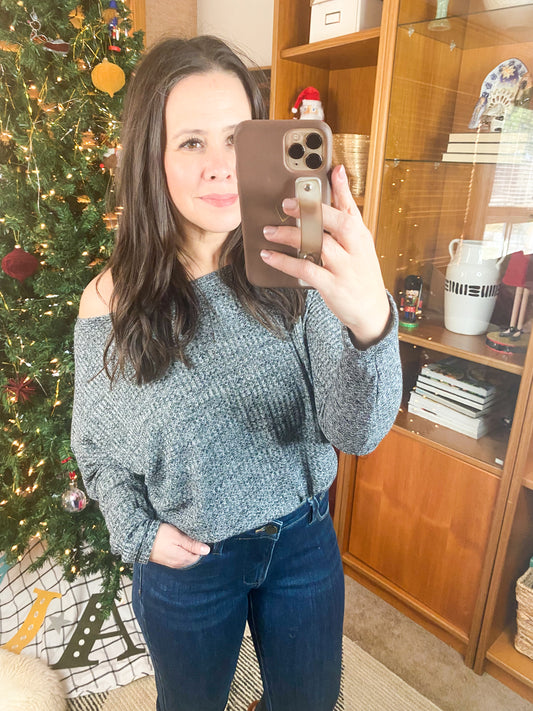 Warm Thoughts Ribbed Top in Charcoal