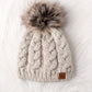 Beige Cable Knit Pom Hat