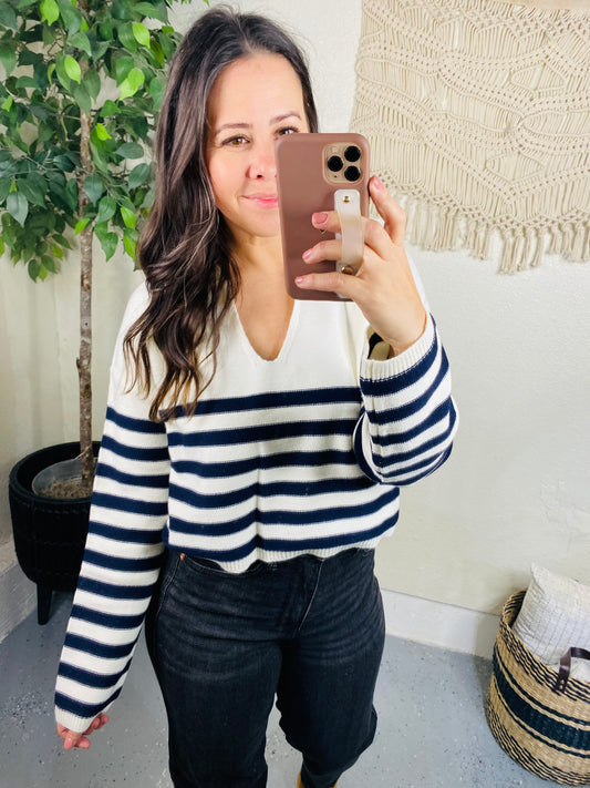 Memorable Moments Striped Sweater in White/Navy