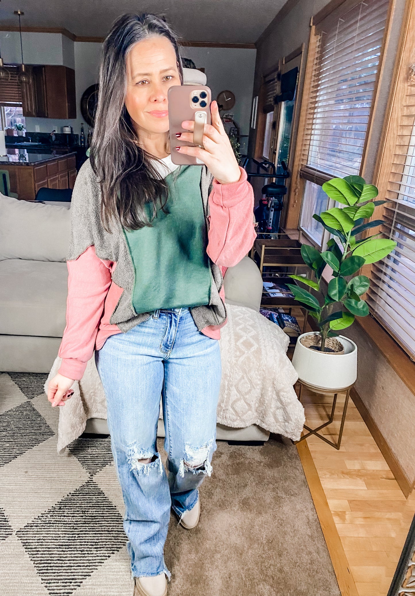 Message Me Back Color Block Hoodie