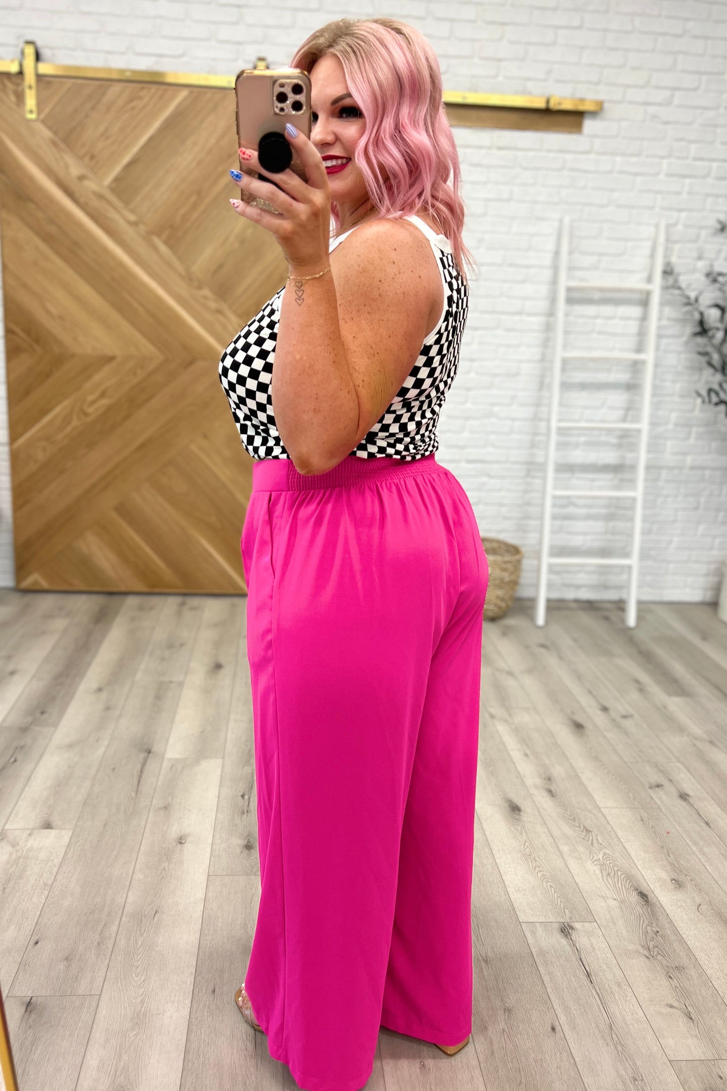 I Love These High Rise Wide Leg Pants in Hot Pink