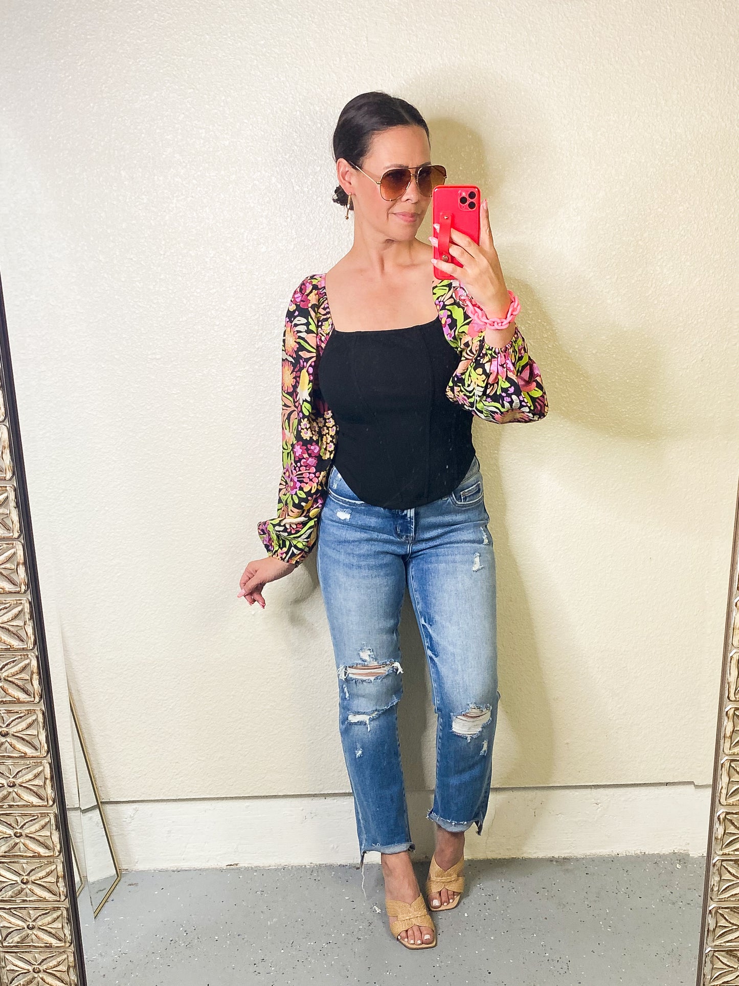 Floral Balloon Sleeve Blouse