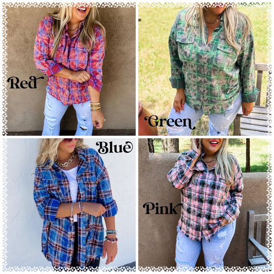 PREORDER- RYANN BLEACHED PLAID TOPS (SHIPS EARLY OCT.)