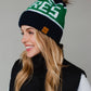 Navy, Green & White Apres Pom Hat