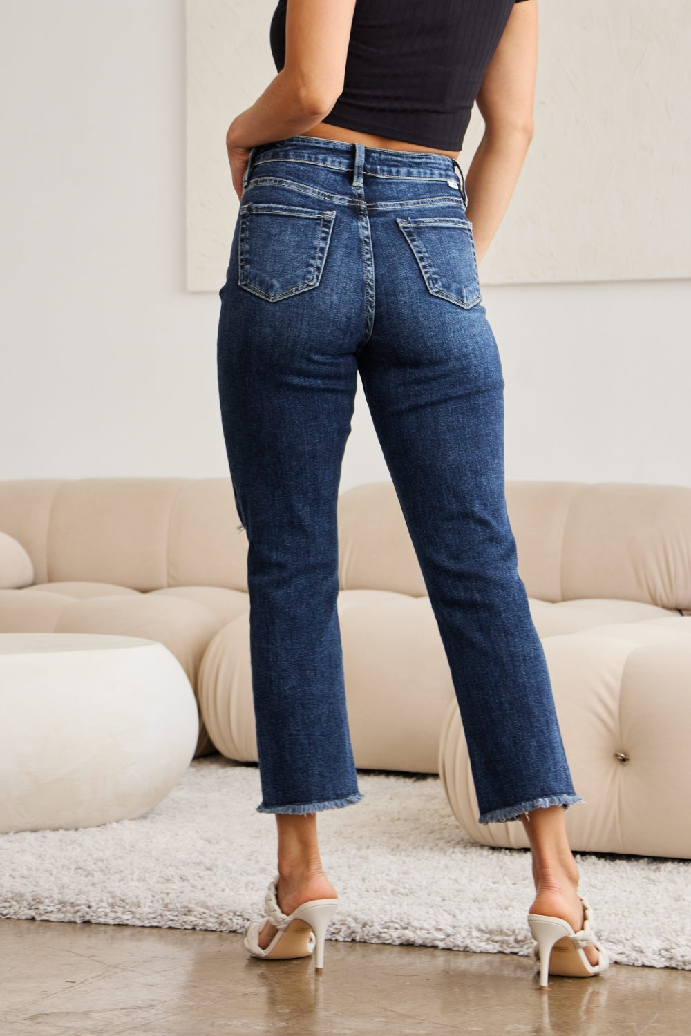 RFM Tummy Control Straight Leg Cropped Jeans - Distressed