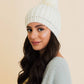 Chunky Cable Knit Pom Beanie: Ivory