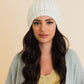 Chunky Cable Knit Pom Beanie: Ivory