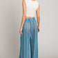 Striped Smocked Cover Up Pants - Aqua