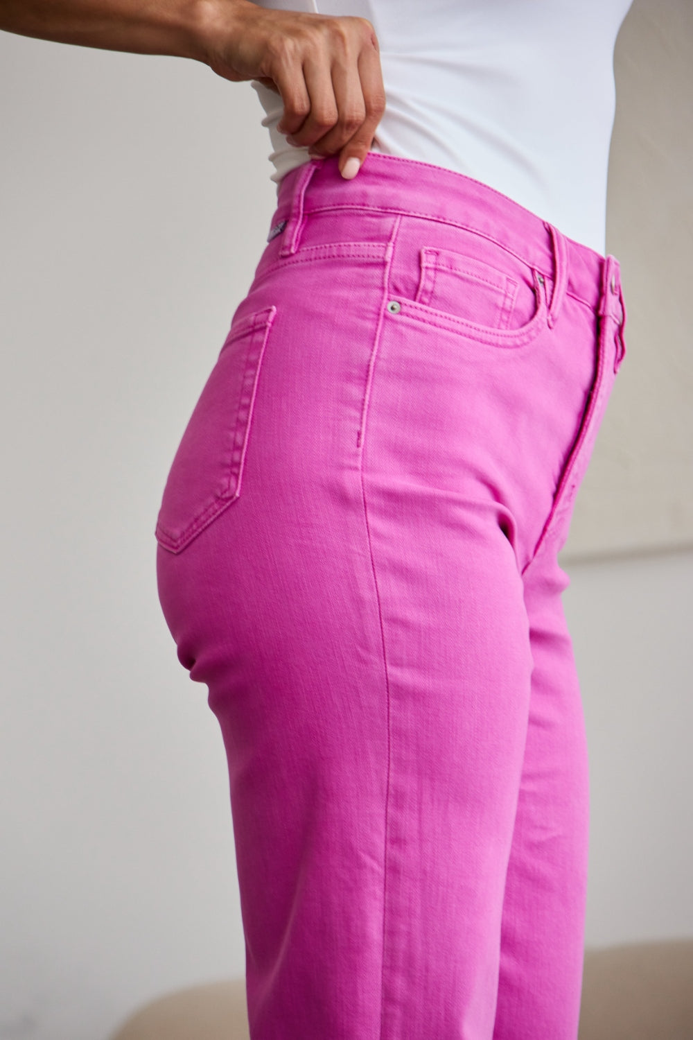 RFM Tummy Control Wide Leg Cropped Jeans - Pink Rogue