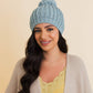 Chunky Cable Knit Pom Beanie: Ivory