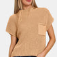 Mock Neck Short Sleeve Cropped Sweater - Tan