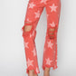 RISEN Distressed Raw Hem Star Pattern Jeans
