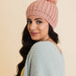 Chunky Cable Knit Pom Beanie: Ivory