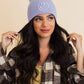 Smiley Face Embroidered Ribbed Knit Beanie: Mustard